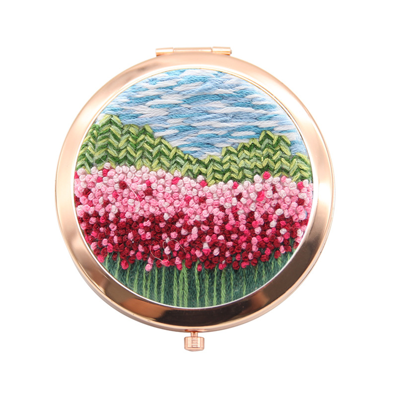 Bordado hecho a mano diy auto-bordado espejo cosmético paquete de material matar el tiempo de tela creativa Lu bordado espejo de mano de doble cara