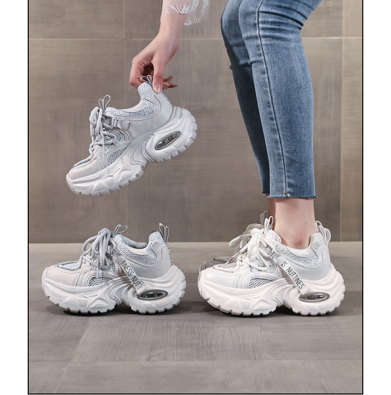 Giày sneaker nữ đế dày độn cao thoáng khí mặt lưới HS9866-5 — Màu trắng be chi tiết 20