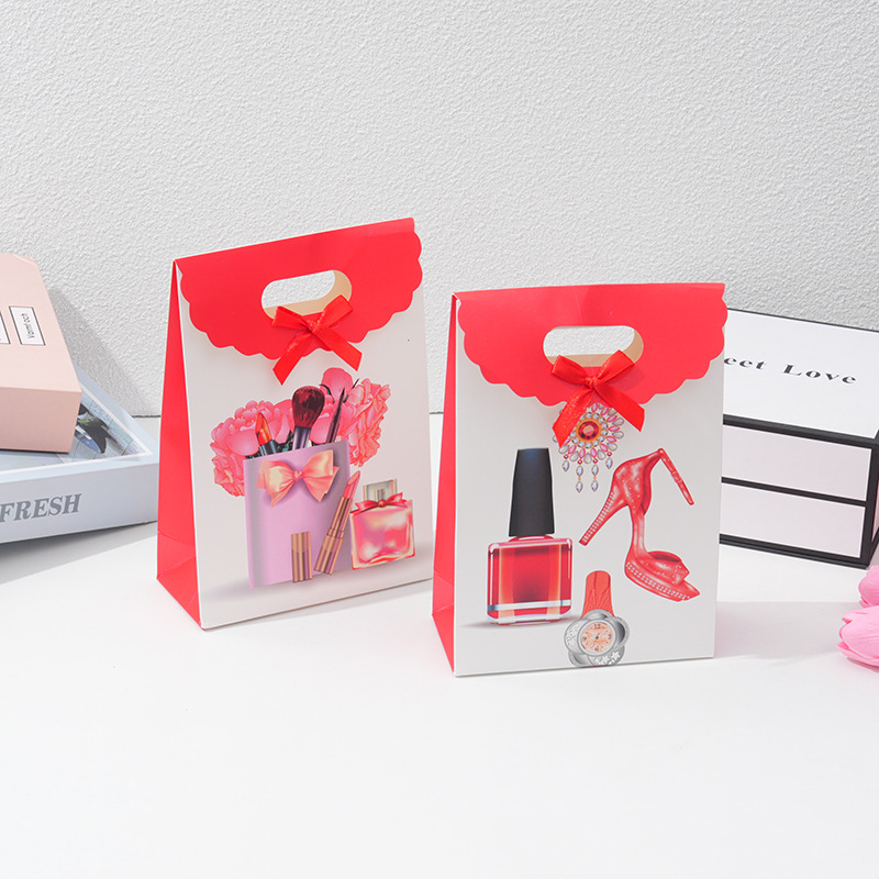 玫瑰花彩色印刷白卡纸袋  甜品奶茶打包袋  礼品包装袋  手提袋