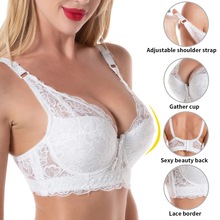 性感蕾丝薄款大码文胸跨境bra有钢圈调整型收副乳聚拢女士内衣