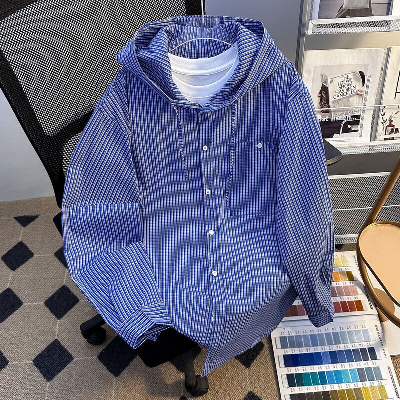 Men's and Women's Hooded Casual Versatile Loose Silhouette Double Pleated Scimitar Design Hooded Shirt Loose Quick-Drying Shirt Jacket Men's and Women's Hooded Casual Versatile Loose Silhouette Double Pleated Scimitar Design Hooded Shirt Loose Quick-Drying Shirt Jacket