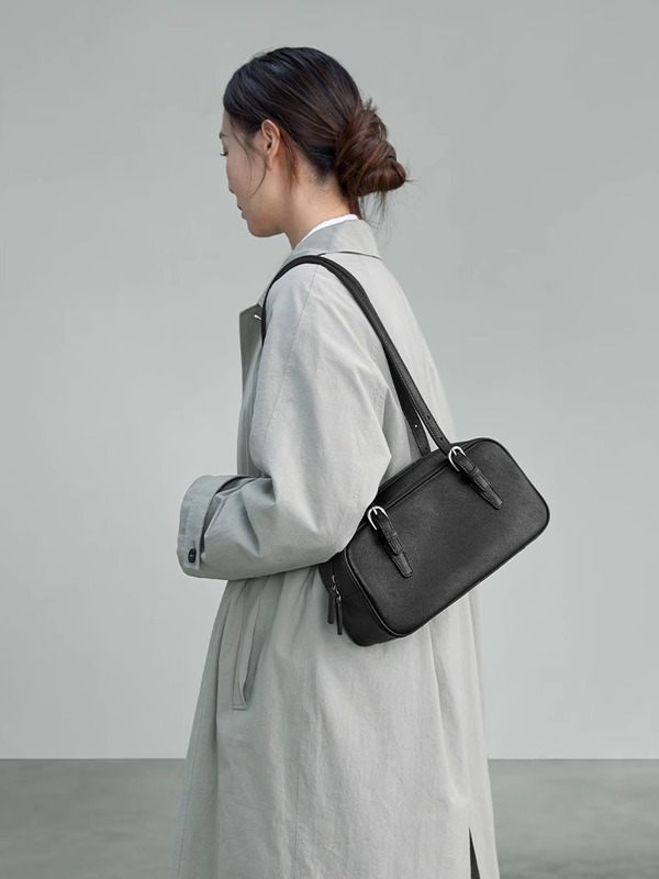 Qiu Zhen レトロボウリングバッグ女性のヨーヨーニッチ植物タンニンなめし第一層牛革バッグハンドバッグ本革脇の下バッグ女性のバッグ|undefined
