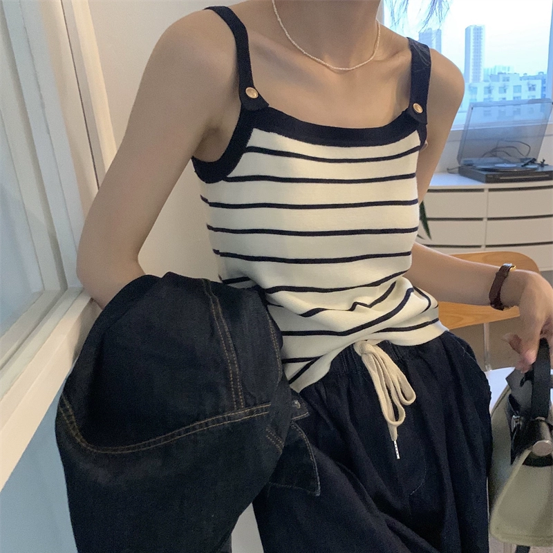 Трикотажный жилет в полоску, женский внутренний летний корейский дизайн