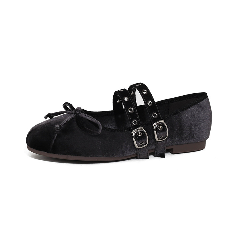 Runaway Princess Ballet Shoes, Soft Sole Velvet Mary Jane Shoes For Women, Early Spring Fairy Bowknot Suede Flats_vogvips.com