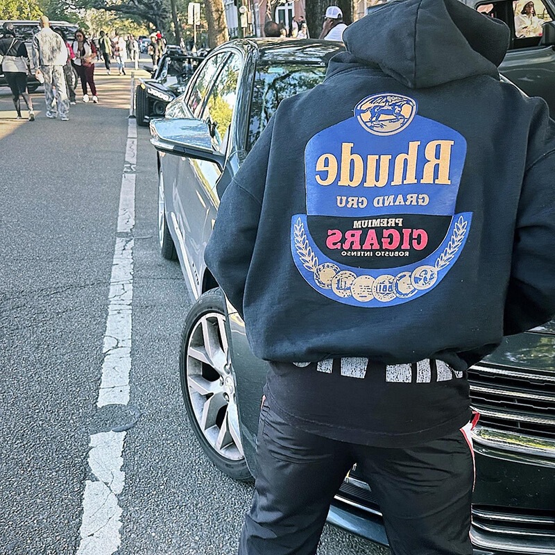 Rhude Fw24 Autumn and Winter Series Mustang Palm Tree Totem English Print American Hooded Sweatshirt High Street