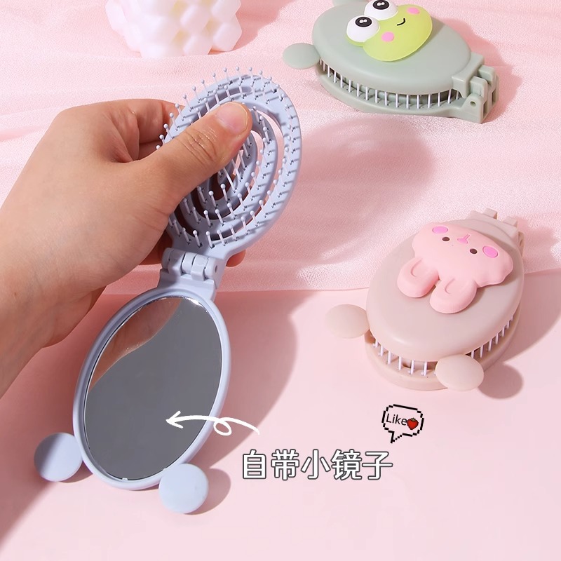 Pequeño peine plegable portátil para mujeres ins de alto valor facial para niños lindos mini espejo conjunto de peine de masaje