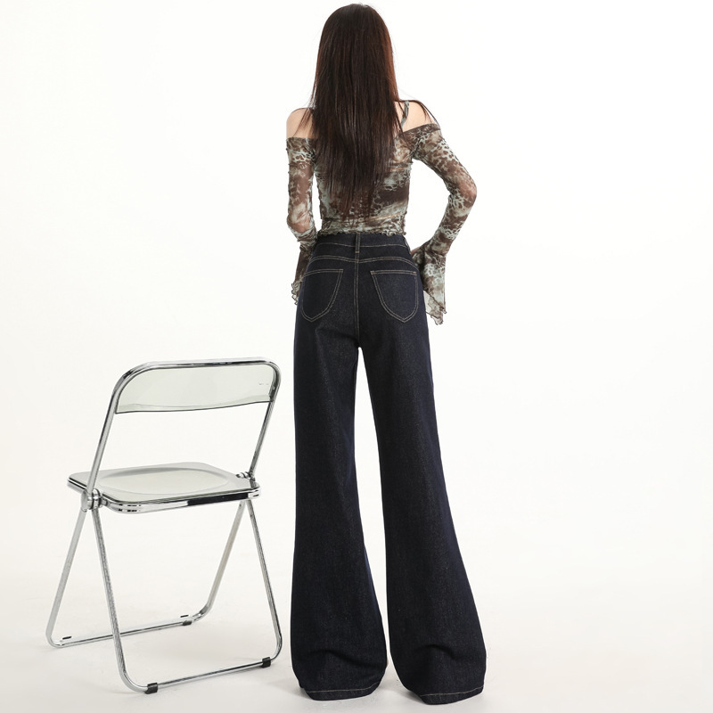 欧货复古弹力微喇牛仔裤女2025秋季新款高腰显瘦直筒裤阔腿拖地裤|undefined