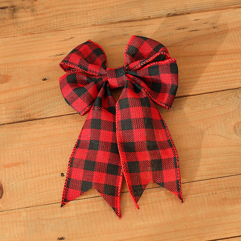 [Hong Kong Heng] ropa de cama artificial negro blanco Rojo Negro accesorios de cinta a cuadros suministros de decoración de Navidad accesorios de marca de madera arco