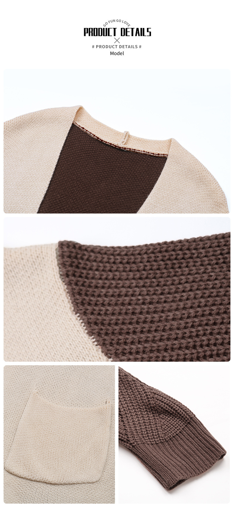 Giacca maglione a blocchi di colore da donna autunnale_voghion.com