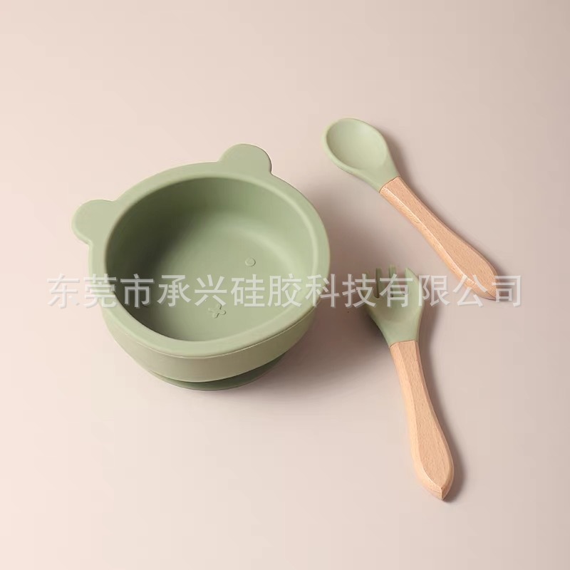 올리브 그린 (곰 그릇 + 포크와 스푼)
