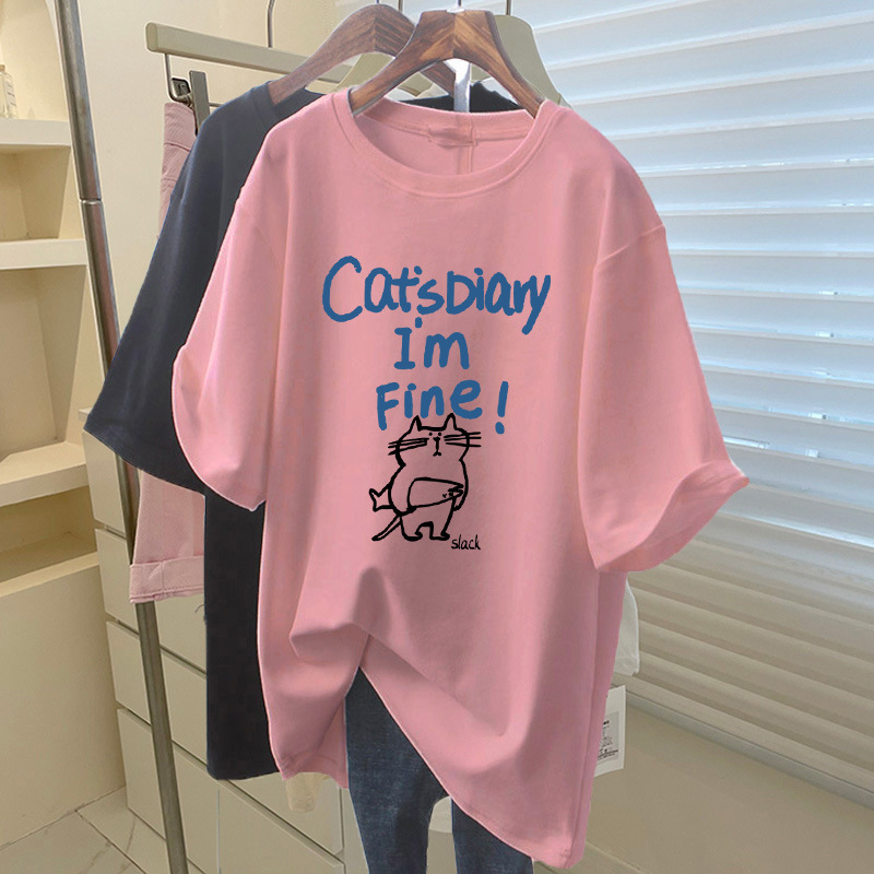 サメパンツ付き純綿半袖Tシャツレディースミドル丈ゆったりカジュアル大きいサイズトップスピンクボトムシャツ夏|undefined