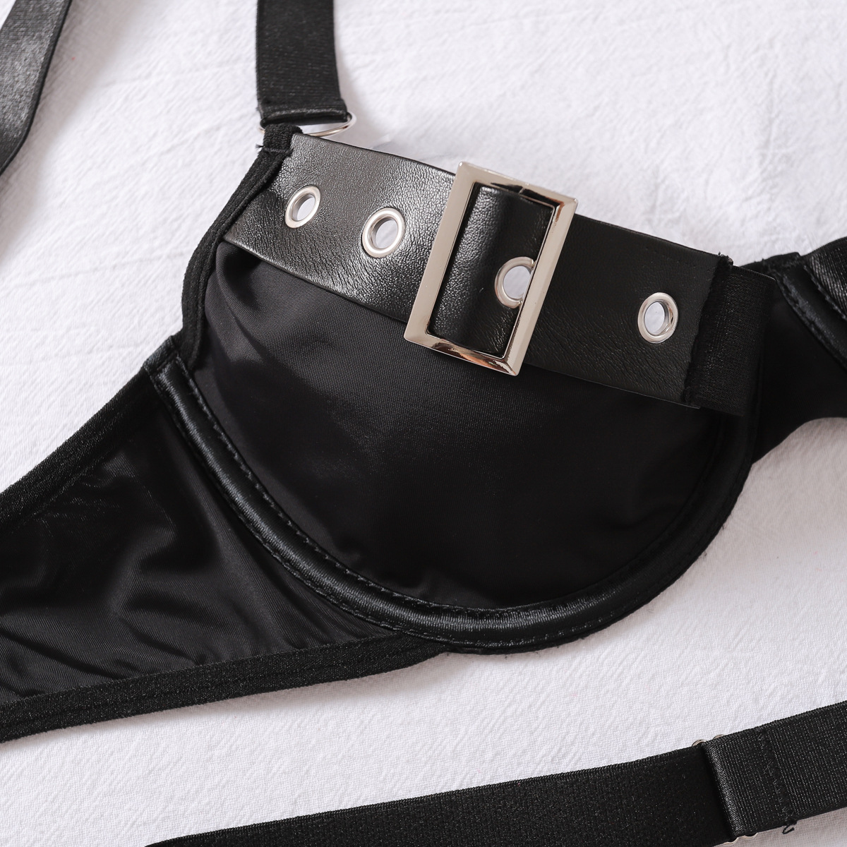 Sexy Goth Harness Lingerie Four-Piece Set