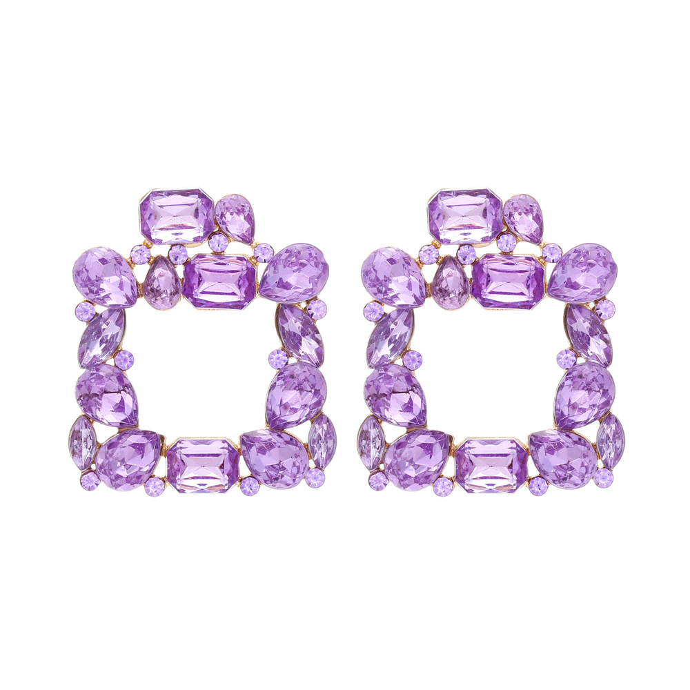 Zircon Inlay Material Basic Lady Classic Style Square Alloy Inlay Zircon Women's Ear Studs