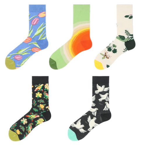 Fashion Brand Ins Style Retro Kids and Peace Dove Cartoon Men's and Women's Long Socks Fashion Couple Street Skateboard Sports Mid-Calf Socks 