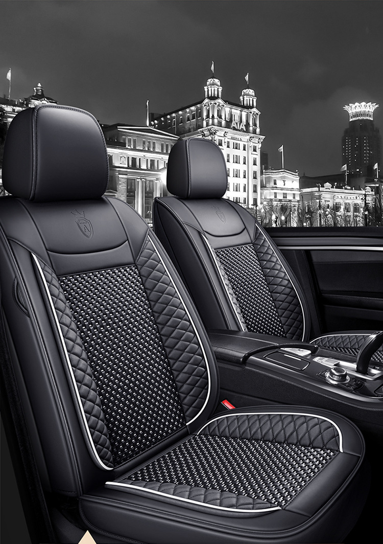 Cross-Border Manufacturer Direct Sales New All-Encompassing Rhombus Leather Ice Silk Car Seat Cushion Four-Season Universal Breathable Five-Seat Seat Cushion