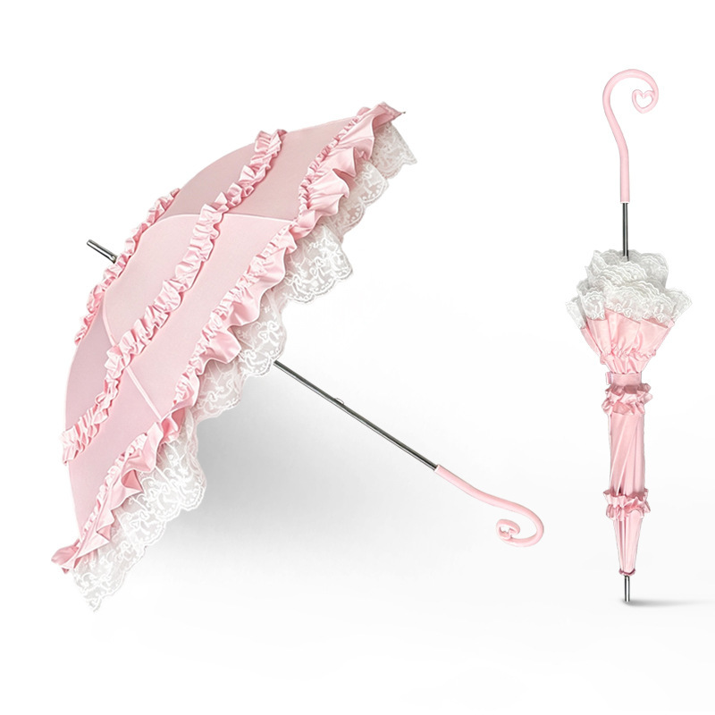 Lolita Lace Princess Umbrella, Lace Umbrella, Straight Handle Sunshade Umbrella, Sun Protection Bridal Wedding Umbrella, Sunny and Rainy Weather Umbrella, Long Handle Umbrella