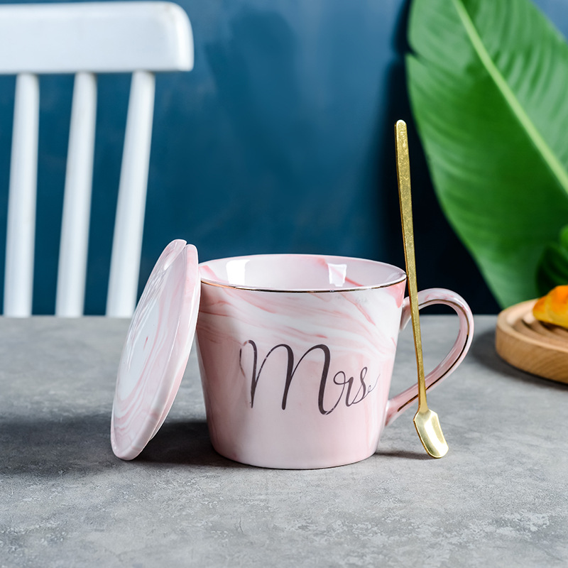 Taza de pareja de Amazon transfronterizo con regalo de mano simple apertura de mármol pequeño regalo Taza de cerámica logotipo impreso