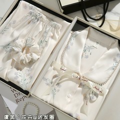 猫凧シルクパジャマ女性のための夏半袖桑シルク親友ギフトホーム服ギフトボックスホーム服