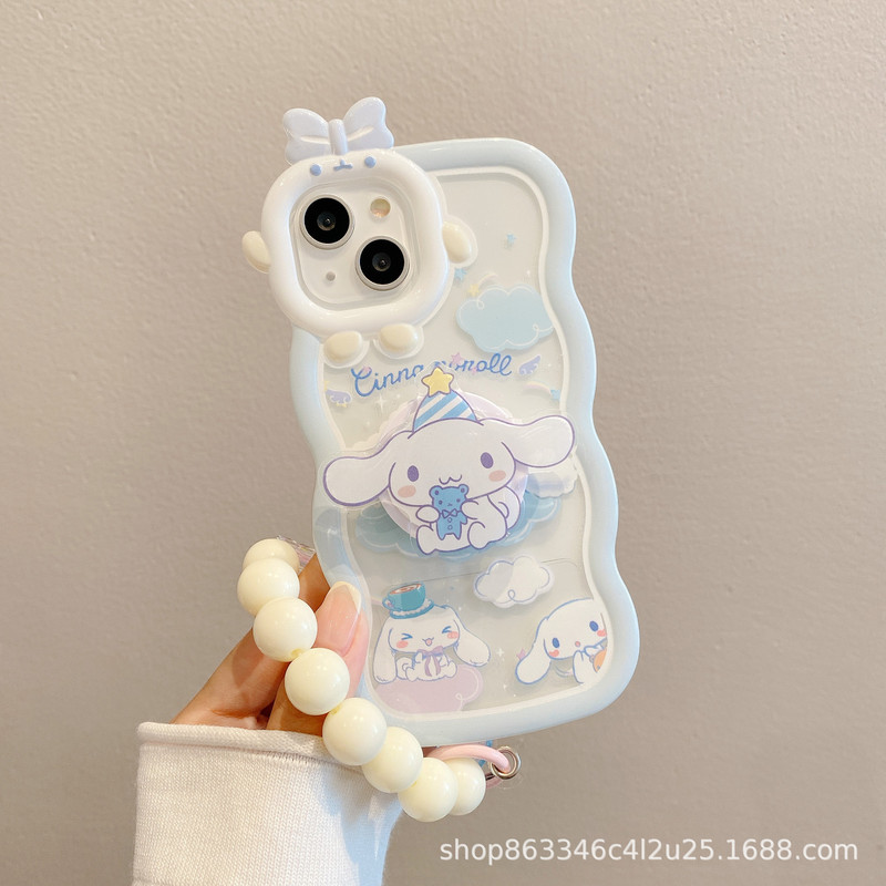 Suitable for iPhone 15 Cinnamoroll Wave Phone Case, Apple 16 Stand Tpu Phone Protective Cover, Cute Style Full Coverage