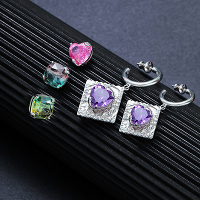 耳坠2022新款耳饰女百搭 925银针耳钉多色宝石可替换高级气质耳坠|ru