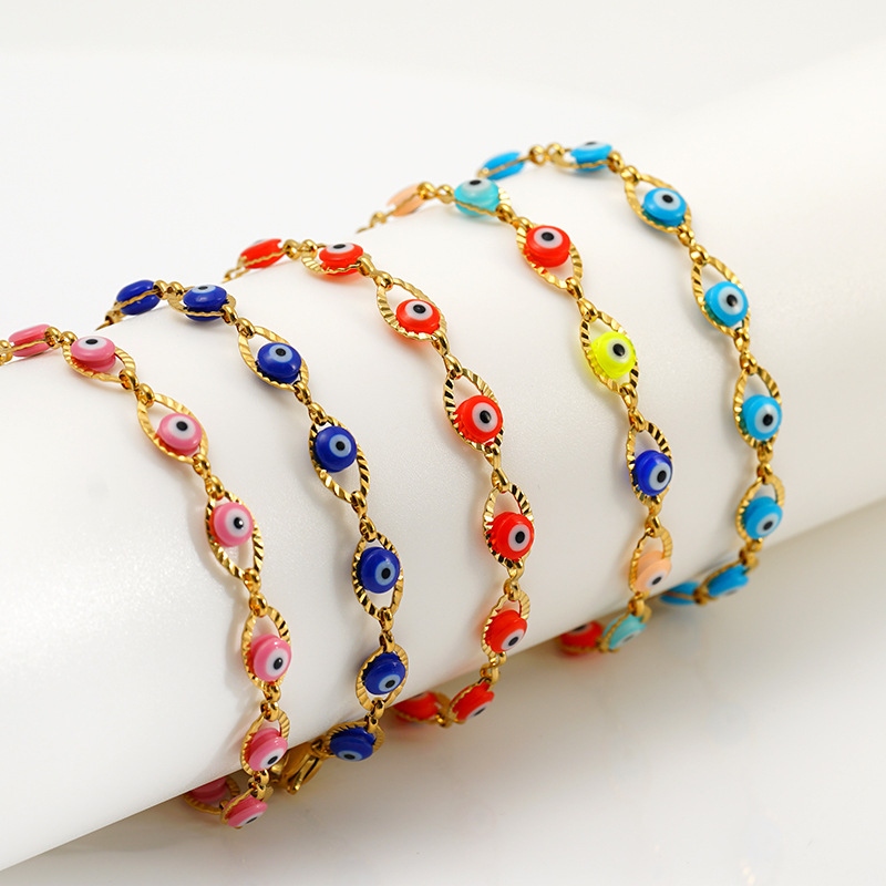 Personalized Cross-Border Hot Selling Turkish Devil's Eye Bracelet European and American Electroplated Stainless Steel Eye Bracelet Jewelry Wholesale