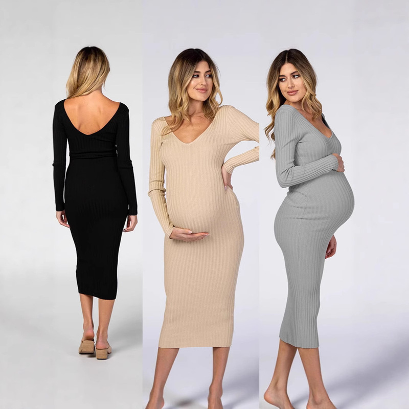2025 Summer Spot Cross-Border Supply Sexy Slim V Neck Long-Sleeved Maternity Dress Available in Multiple Colors 2025 Summer Spot Cross-Border Supply Sexy Slim V Neck Long-Sleeved Maternity Dress Available in Multiple Colors