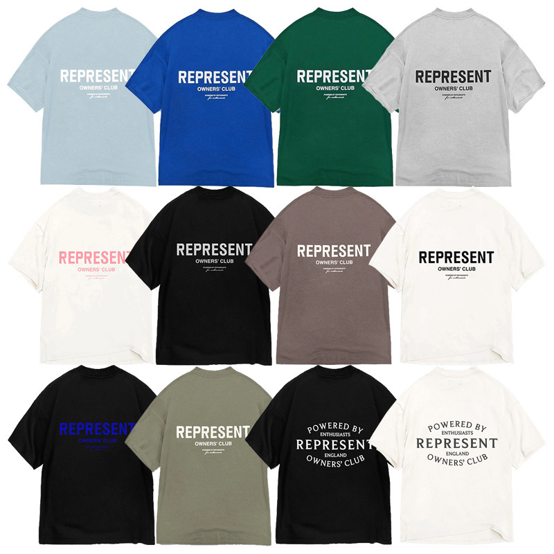 American-Style Trendy Brand Represent Basic Small Logo Letter Short-Sleeve Unisex Loose Casual Cross-Border T-Shirt Half-Sleeve