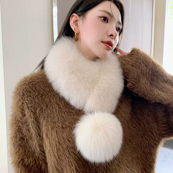 Korean-style new winter large fur ball fox fur neck warmer, real fur women's scarf with magnetic clasp, fur collar