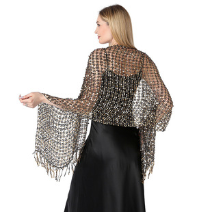 European and American Style Water Soluble Sequins Embroidered Shawl Party Evening Dress Cheongsam Dinner Stage Shawl Scarf Women