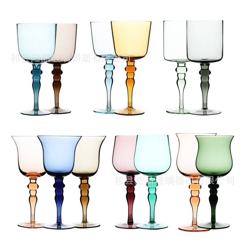 Lu Jing Francés color primario copa de vino copa de mediados de-antiguo hogar banquete vintage copa de agua copa de champán