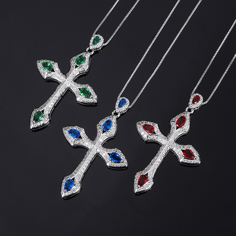 Fashion Cross Brass Inlay Zircon Pendant Necklace 1 Piece