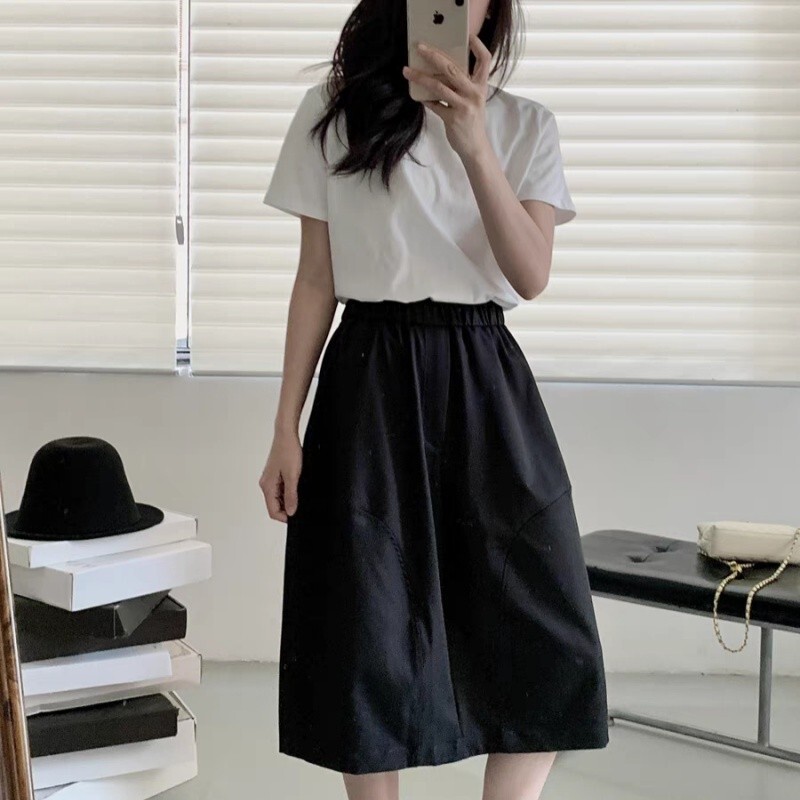 CDG KZYU 2025春夏新款日系宽松黑色休闲裤松紧腰直筒裤子女款潮|undefined