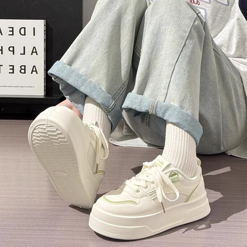 Warrior Women's Shoes with Thick Soles, Breathable White Sneakers, 2025 Summer New Style, Height-Increasing Platform Thin-Soled Versatile Casual Sneakers
