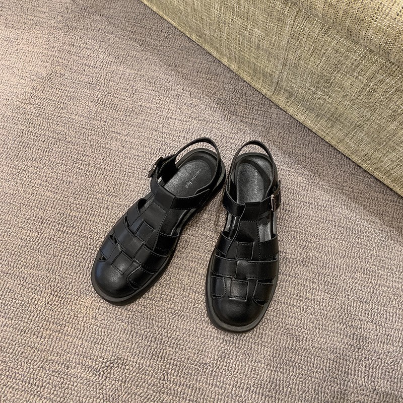 [Sheii Su Yinyin] artefacto feo ~ Sandalias romanas de plataforma de cuero tejido de moda casual zapatos de mujer de verano