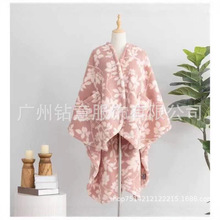 2025冬季新款跨境外贸欧美披风时尚保暖法兰绒前短后长印花外套女