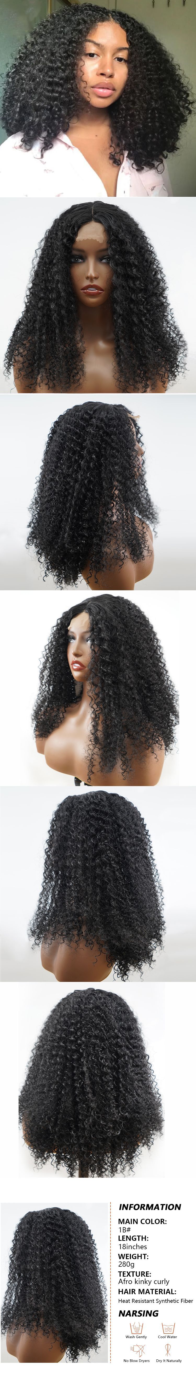 Synthetische Perücke, U-förmig, lockiges Chemiefaser-Stirnband_voghion.com