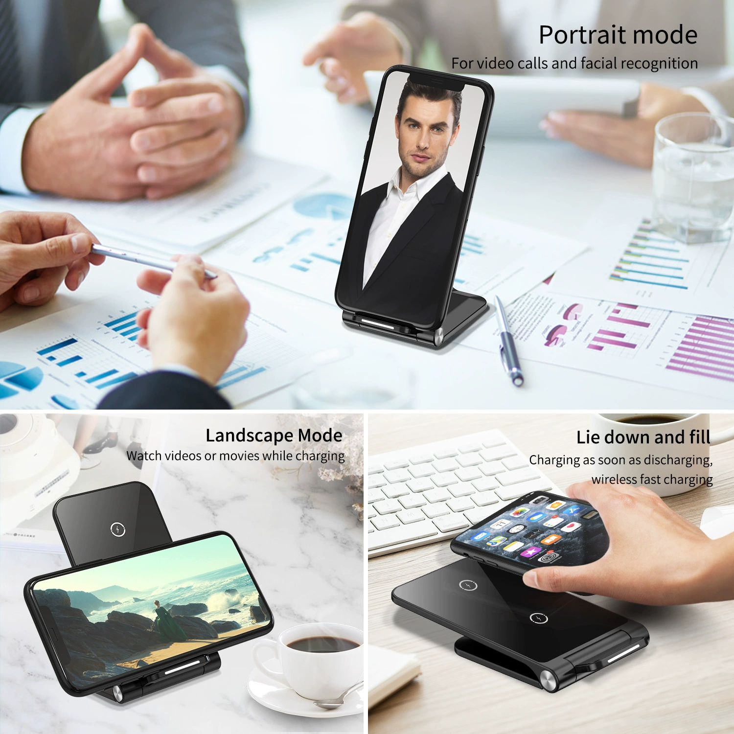 Складное беспроводное зарядное для LG, Apple, Samsung, Huawei, совместимое, для смартфонов Pro, 15W, модель S9