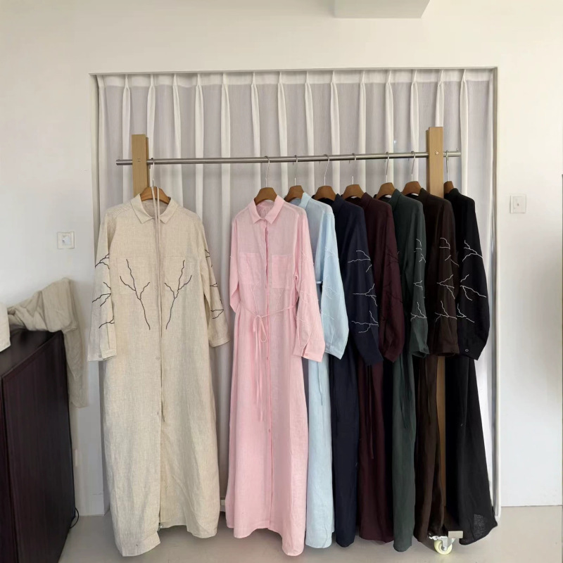 Extra-Long Linen Dress for Women 2026 Spring/Summer/Autumn New Style with Heavy Beading Design, Loose and Versatile Long Dress Trendy Extra-Long Linen Dress for Women 2026 Spring/Summer/Autumn New Style with Heavy Beading Design, Loose and Versatile Long Dress Trendy