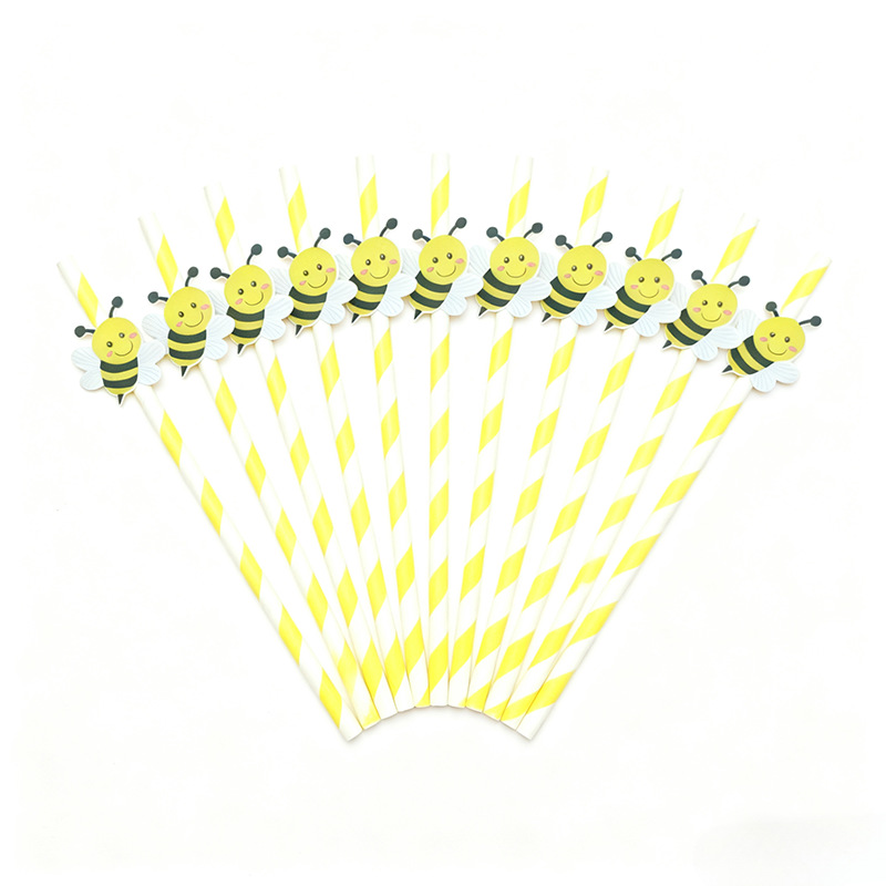 Tarjeta de abeja de paja de papel rojo neto paja decorativa desechable degradable postre leche té fiesta creativa paja