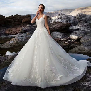 European and American foreign trade Amazon AliExpress wish new sexy V-neck shoulder tail wedding dress size can be shown