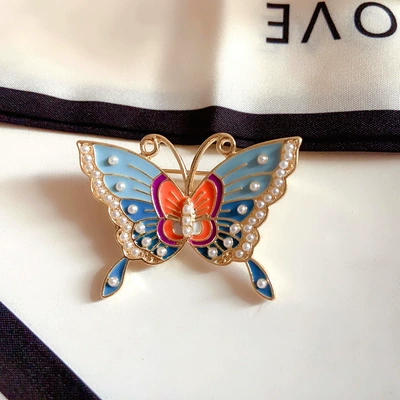 Vintage palace national style national tide butterfly oil drop enamel pearl exquisite brooch brooch flower pin new Qingdao jewelry (Yaxa sancaqları) - yurun-lan-shan