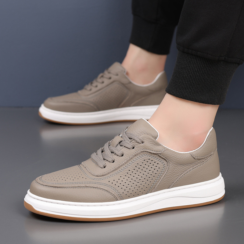 Piel de vaca de primera capa 2025 verano nuevos zapatos de hombre sandalias cuero hueco transpirable hombres pequeños zapatos blancos zapatos de hombre zapatos de cuero de moda