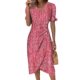 2023 Summer New Independent Station Hot Selling Geometric Collage Puff Sleeve Irregular Hem Dress