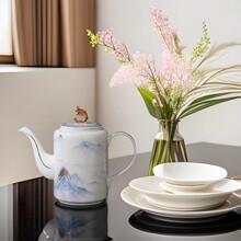 新中式国潮风茶具套装创意素雅金边咖啡杯宴会伴手礼陶瓷茶壶批发