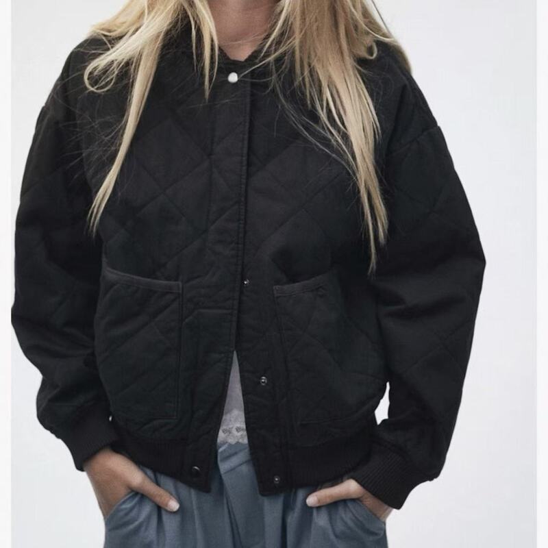 Original Export Women's Cotton Jacket 2025 Autum Stand Collar Quilted Large Profile Bomber Jacket 1303356
