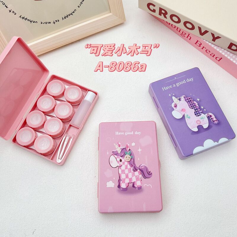 Cute little Trojan horse contact lens companion box beauty pupil box four sets of portable student contact lens care box