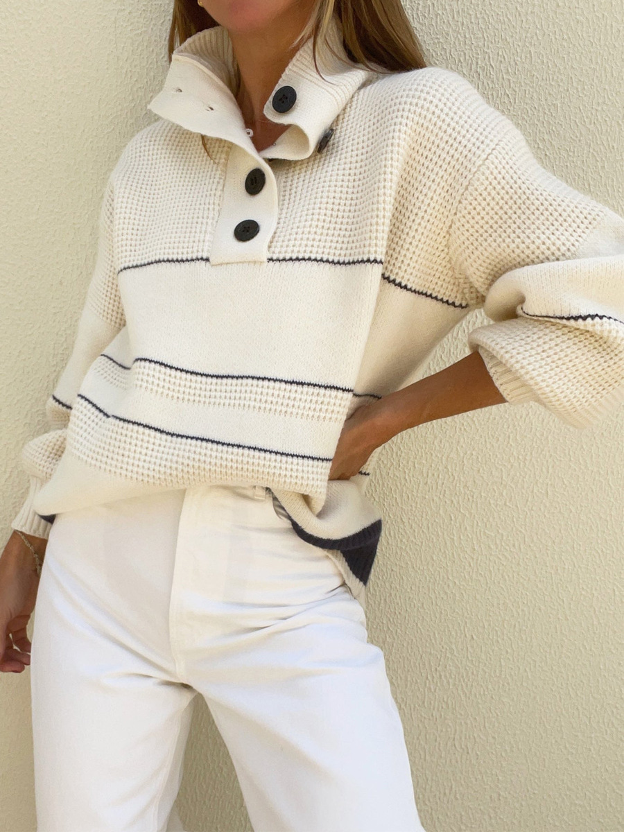 Suéter de Mujer Nuevo Otoño/Invierno 2025 de Amazon, Estilo Europeo y Americano, Suéter Holgado de Punto con Cuello Alto a Rayas