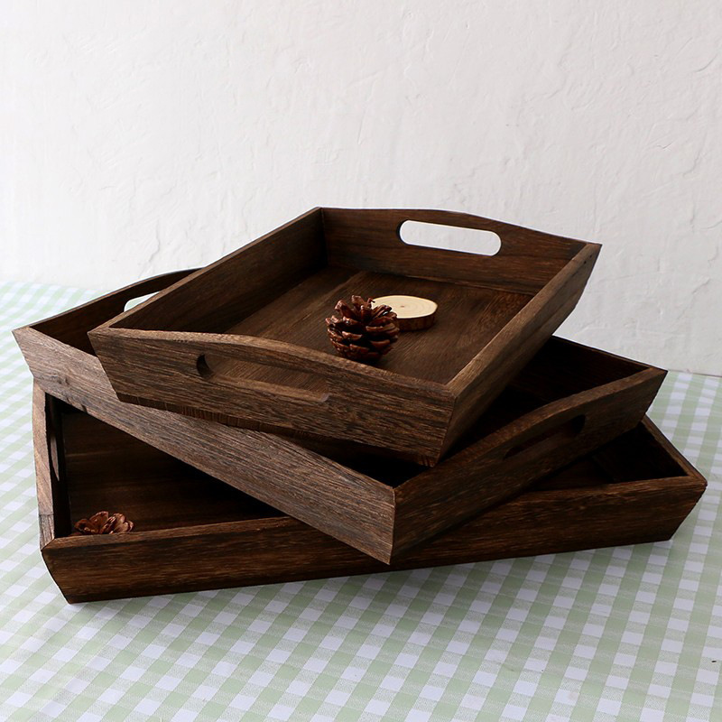 日式烧桐木托盘家用茶盘酒店早餐盘水果盘点心盘实木梯形茶餐盘