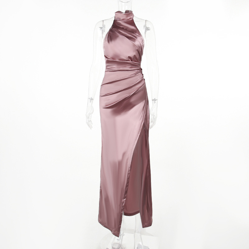 245g Weight Maxi Long Dress Dress Length Type Sleeveless Sleeve Length Slit Dress, Party Dress Dresses Type Spandex, Polyester Fabric Type High Waist Waist Line Banquet, Cocktail Party Occasion Standing Collar Neckline Slim Fit Type Solid Color Pattern Summer, Spring, Autumn Season Women's Gender Elegant, Sexy Style Wholesale Women's Elegant Sexy Solid Color Banquet Cocktail Party Standing Collar Sleeveless Slit Dress Party Dress 17