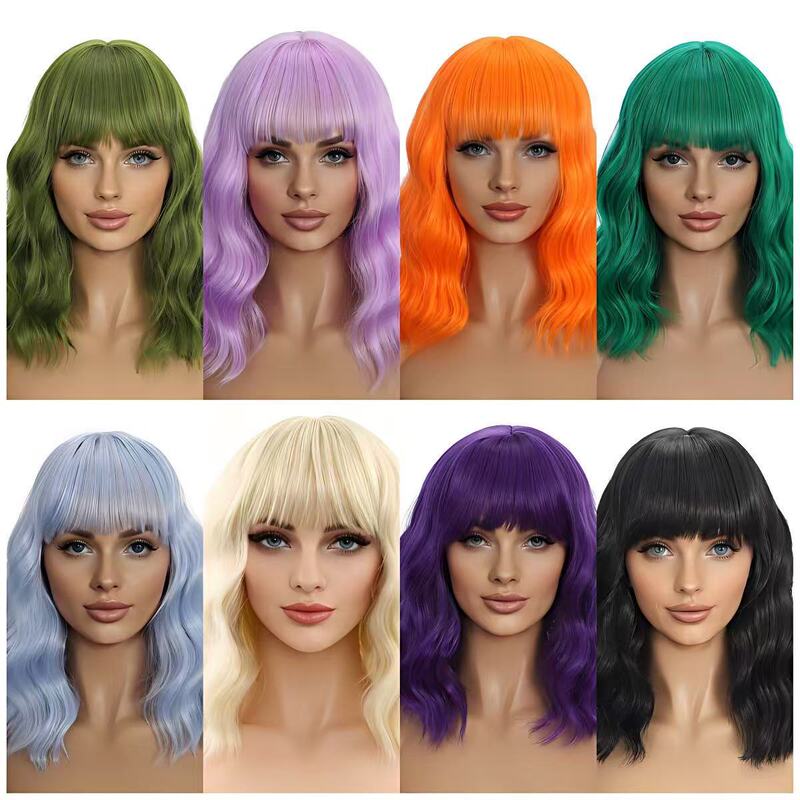European and American Style Colorful Short Curly Wig for Women, Front Lace High-Temperature Fiber Wavy Wig, Trendy Fashion Style European and American Style Colorful Short Curly Wig for Women, Front Lace High-Temperature Fiber Wavy Wig, Trendy Fashion Style